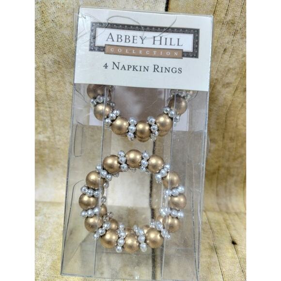 Silver Gold Beaded Napkin Holders Set of 6 Bling Table Decor Rings - Picture 3 of 5